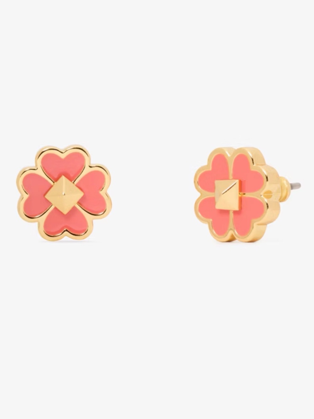 Kate Spade- NWOT Gold Flower Stud Earrings with Coral Inlay